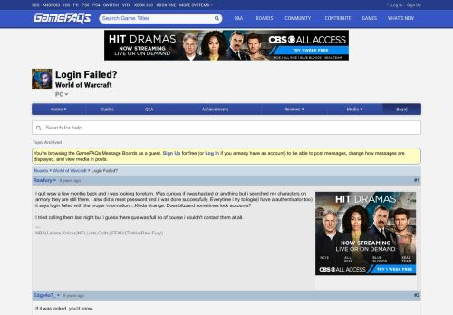 
                            3. Login Failed? - World of Warcraft Message Board for PC - GameFAQs