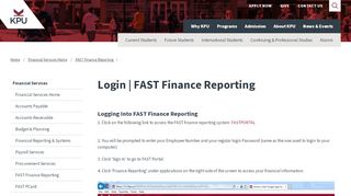 
                            4. Login | FAST Finance Reporting | KPU.ca - Kwantlen Polytechnic ...