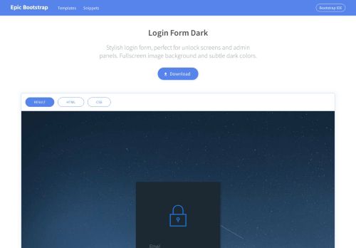 
                            3. Login Form Dark Snippet - Epic Bootstrap