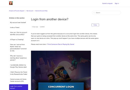 
                            10. Login from another device? – Empires & Puzzles Support