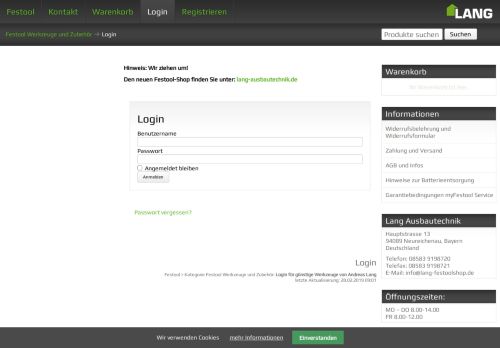 
                            6. Login für günstige Werkzeuge von Andreas Lang - Festool Werkzeuge ...