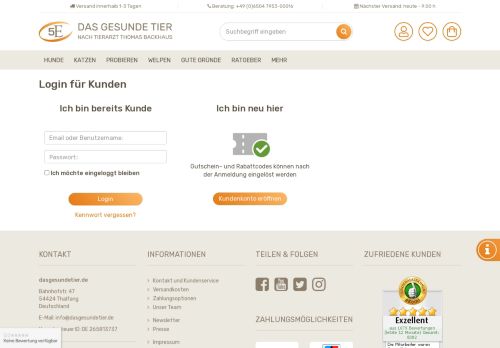 
                            1. Login für Kunden - Das Gesunde Tier