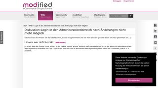 
                            1. Login in den Administrationsbereich nach Änderungen nicht mehr ...