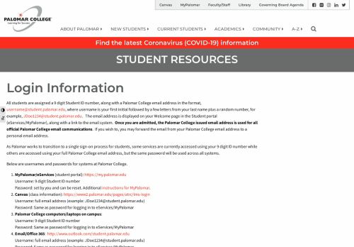 
                            2. Login Information – Student Resources - Palomar College