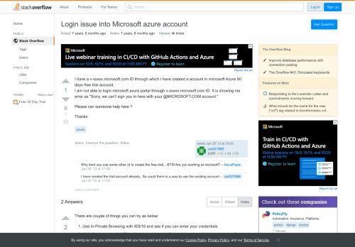 
                            7. Login issue into Microsoft azure account - Stack Overflow