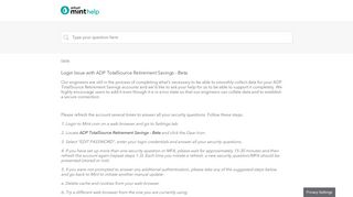 
                            8. Login Issue with ADP TotalSource Retirement Savings - Beta