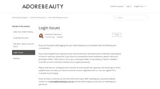 
                            2. Login Issues – Adore Beauty Support