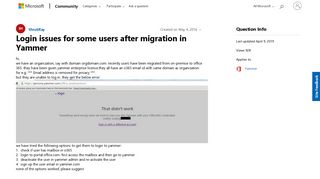 
                            1. Login issues for some users after migration in Yammer - Microsoft ...