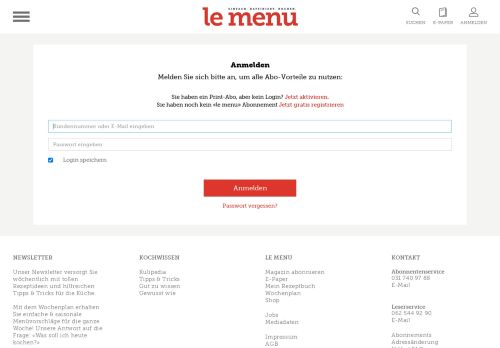 
                            2. Login - LE MENU Rezepte