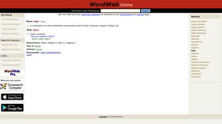 
                            9. login, log in, logins, logged in, logs in, logging in ... - WordWeb Online