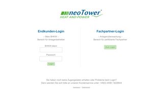 
                            3. Login - Mein BHKW - neoTower