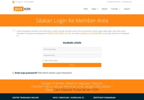 
                            13. Login Member Area Server H2H Pulsa Murah - Javah2h.com