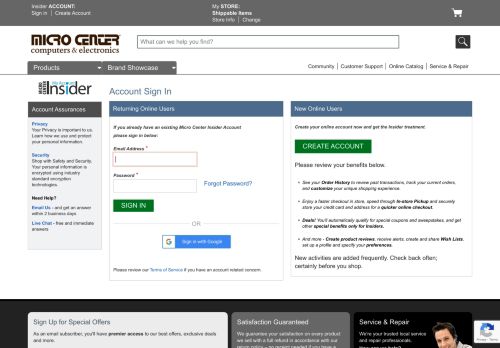 
                            3. Login - Micro Center Insider Acct