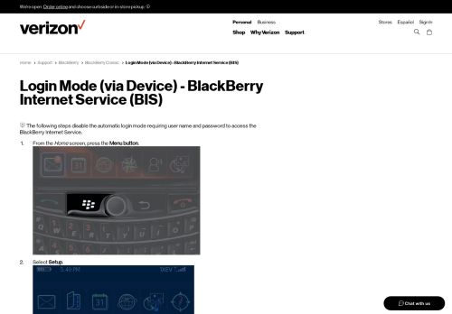 
                            13. Login Mode (via Device) - BlackBerry Internet Service (BIS) | Verizon ...