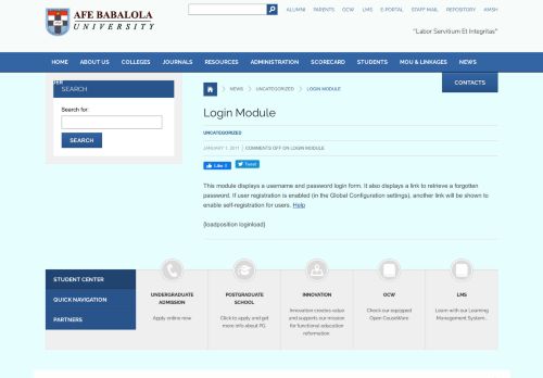 
                            4. Login Module - Afe Babalola University