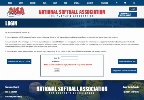 
                            12. Login - National Softball Association