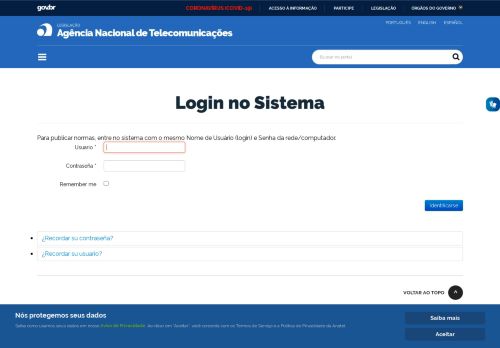 
                            1. Login no Sistema - Portal de Legislação da Anatel (Resoluções, Leis ...