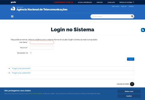 
                            4. Login no Sistema - Portal for Legislation of Anatel