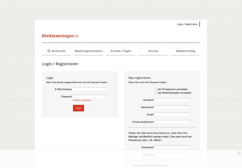 
                            1. Login oder Registrieren - Klinikbewertungen