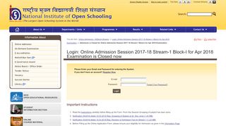 
                            5. Login: Online Admission Session 2017-18 Stream-1 Block-I for ... - NIOS