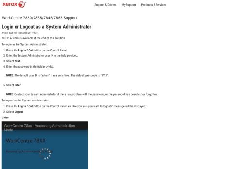 
                            3. Login or Logout as a System Administrator - WorkCentre 7830 ... - Xerox