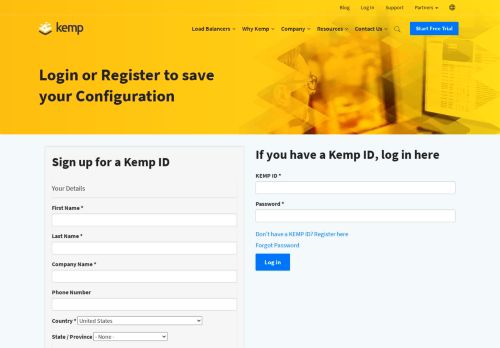 
                            2. Login or Register to save your Configuration - KEMP Technologies