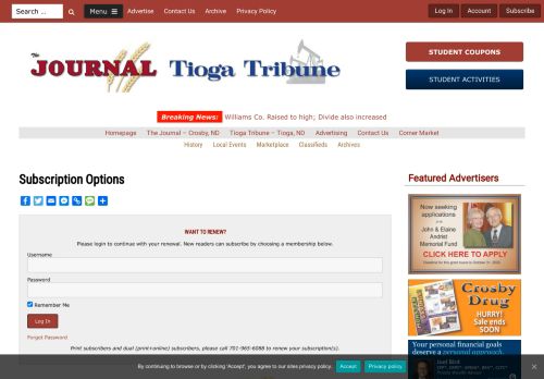 
                            13. Login or Subscribe | The Journal & Tioga Tribune
