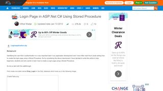 
                            11. Login Page in ASP.Net C# Using Stored Procedure - C# Corner