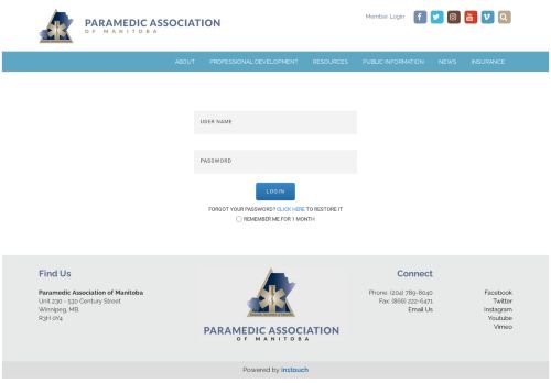 
                            12. Login page - PAM | Paramedic Association of Manitoba