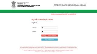 
                            10. Login Page | PMKSY Portal - Agro Processing Clusters Scheme