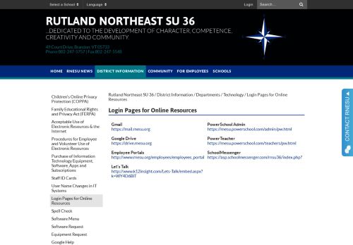 
                            13. Login Pages for Online Resources - Rutland Northeast SU 36