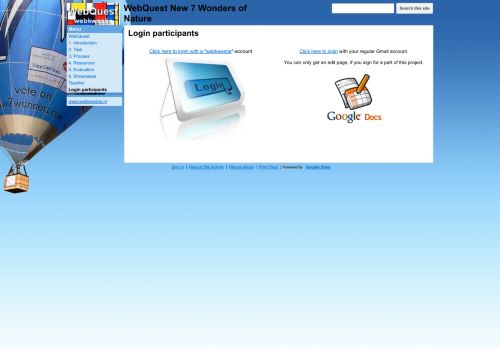 
                            9. Login participants - WebQuest New 7 Wonders of Nature