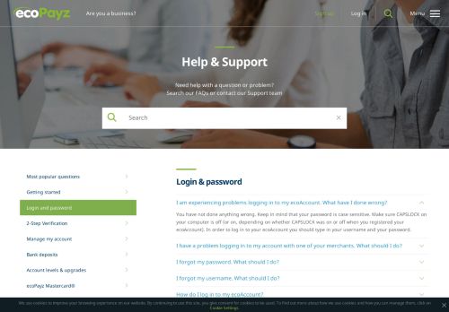 
                            2. Login & Password | Help & Support - ecoPayz