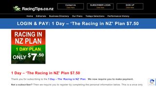 
                            9. LOGIN & PAY: 1 Day - 'The Racing in NZ' Plan $7.50 - RacingTips.co.nz