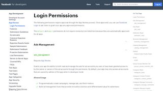 
                            8. Login Permissions - App Development - Facebook for Developers