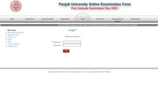 
                            2. Login - Post Graduate Examination - Panjab University