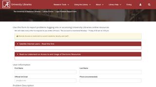 
                            3. Login Problem Report Form – The University of Alabama Libraries