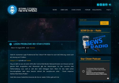 
                            8. Login Probleme bei Star Citizen – Star Citizen News Radio