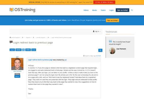 
                            13. Login redirect back to previous page - [OSTraining Support Forum]