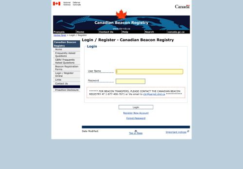
                            13. Login / Register - Canadian Beacon Registry