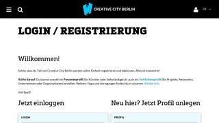 
                            2. Login / Registrierung - Creative City Berlin