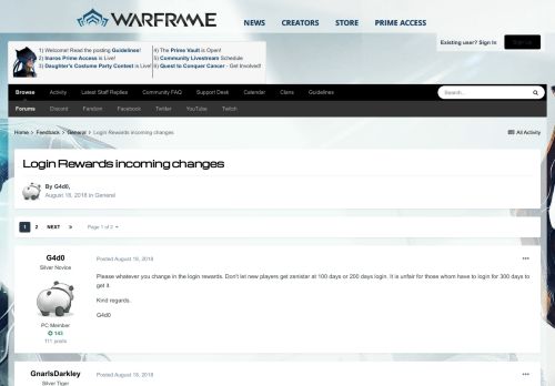 
                            2. Login Rewards incoming changes - General - Warframe Forums