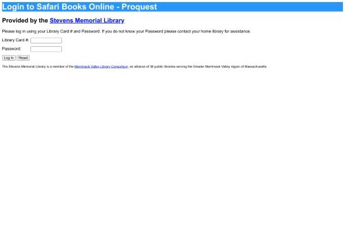 
                            6. Login - Safari Books Online - Proquest - MVLC Databases - Merrimack ...