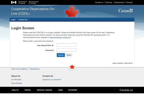 
                            13. Login Screen - COOL - Environment Canada - OCEL