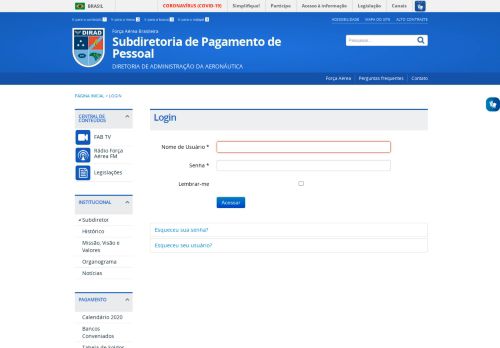 
                            9. Login - SDPP - JOOMLA - Força Aérea Brasileira