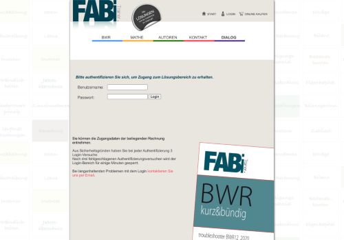 
                            2. Login-Seite für Lösungsbereich BWR11 - FABi-Trainer