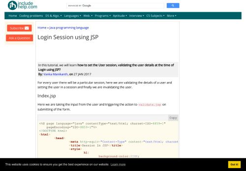 
                            1. Login Session using JSP - IncludeHelp - Includehelp.com