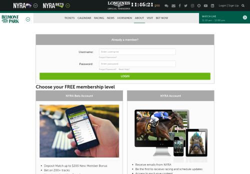 
                            11. Login / Sign Up | NYRA - NYRA.com