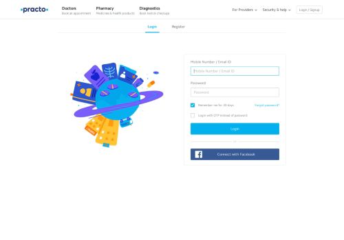 
                            6. Login / Sign Up - Practo