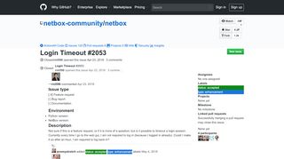 
                            13. Login Timeout · Issue #2053 · digitalocean/netbox · GitHub